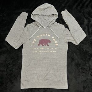 The North Face Gray Hoodie with Bear Graphic & pink writing sign small